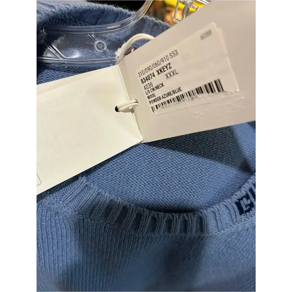 Men's Gucci Light Blue Men's felted wool knit Crewneck Sweater size XXXL Italy